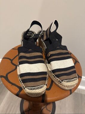 Toni Pons Woven Striped Espadrille Wedges in Black and Brown
